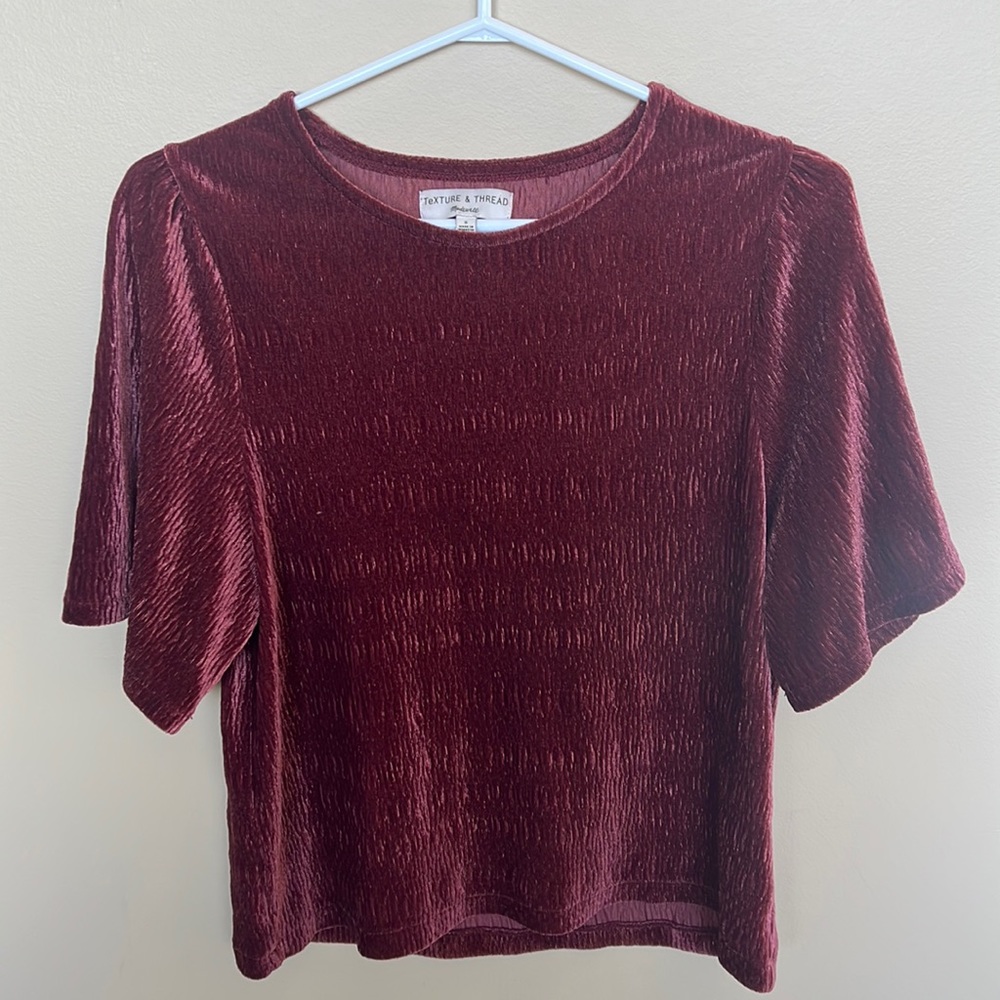 Burgundy Velour Flutter Sleeve Top